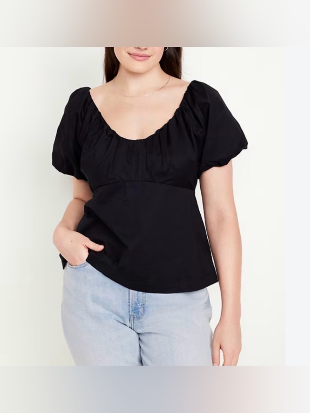 Old Navy Black Puff Sleeve Scoop-Neck Top